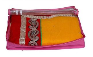 Non Woven Top Transparent Saree Cover 2inch Height Pink