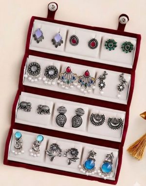 12 Pair Earring Foldable Box -Red White (Code: J019)