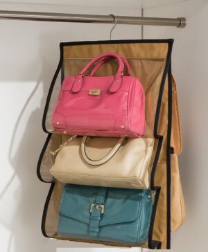 Hanging 5 Grids Purse Bag Organizer -Beige (Code: H019)
