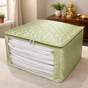 Satin Saree Cover with 12 Detachable Flaps - Sage Green (Code: S028)