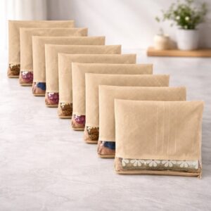 Single Non Woven Beige Flaps Saree Packing Bags - Pack of 12 (Code: S034)