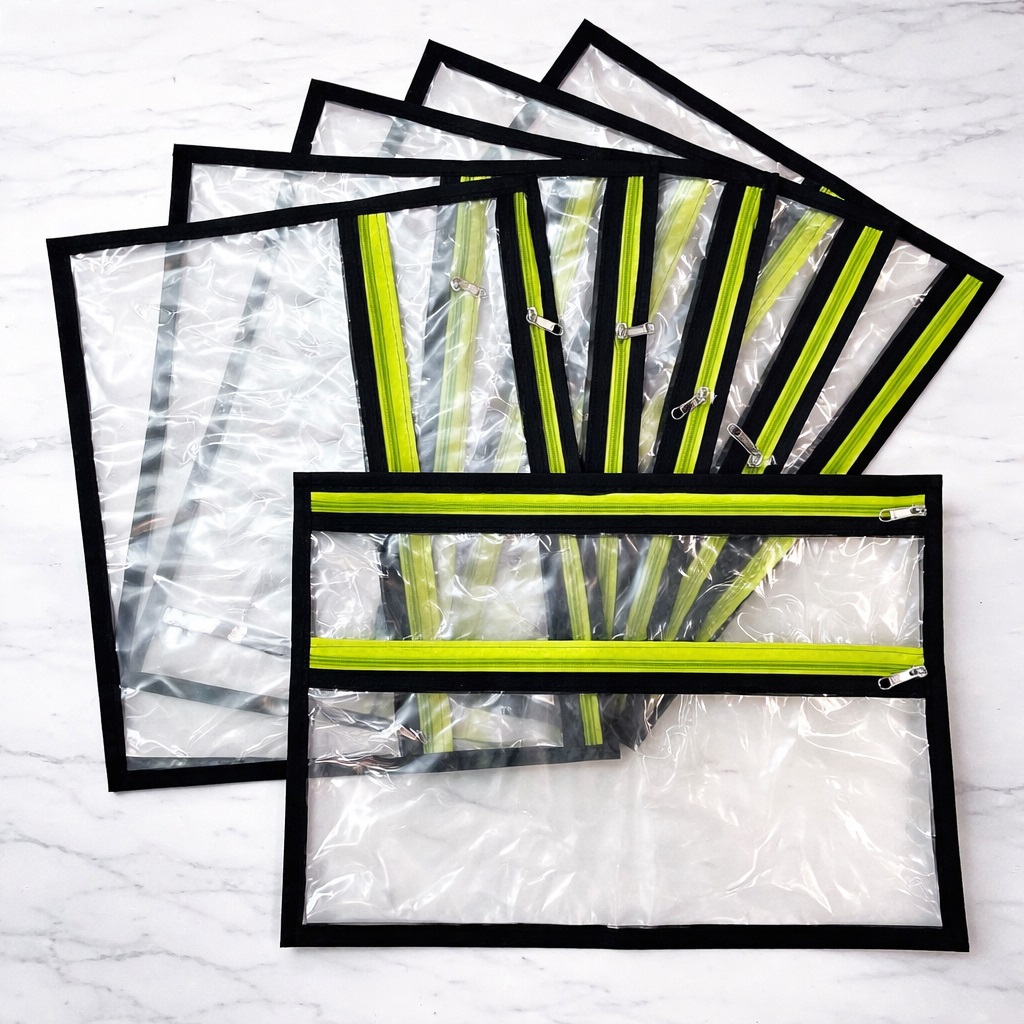 PVC Saree Cover with Blouse Pocket Black - Neon green (Code: S049) - Image 2