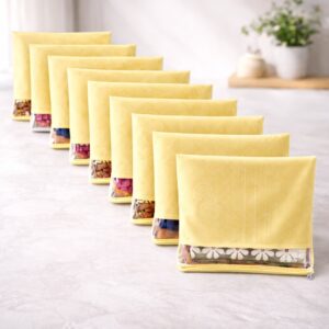 Single Non Woven Yellow Flaps Saree Packing Bags - Pack of 12 (Code: S034)